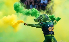 Cologne Crocodile Maskottchen Crolonius alchimia Herstellung Kostüme Sportmaskottchen