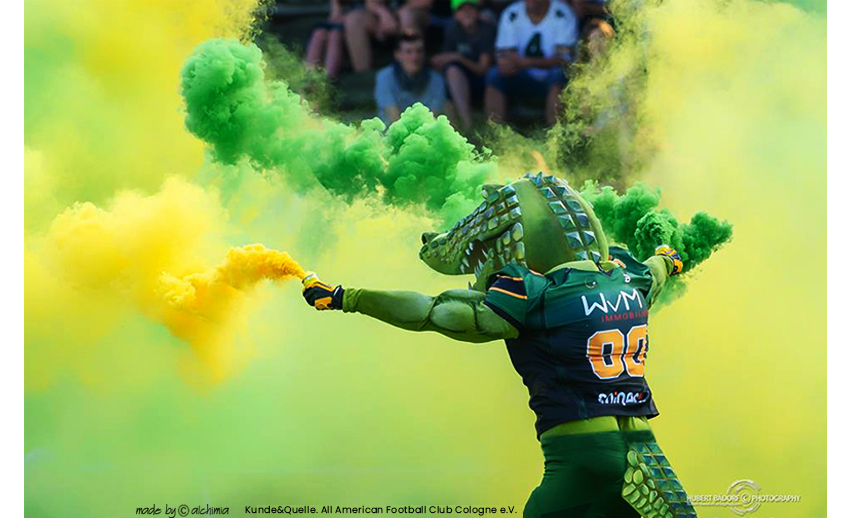 Cologne Crocodile Maskottchen Crolonius alchimia Herstellung Kostüme Sportmaskottchen