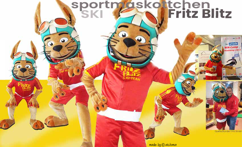 Ski Maskottchen Katze Fritz Blitz