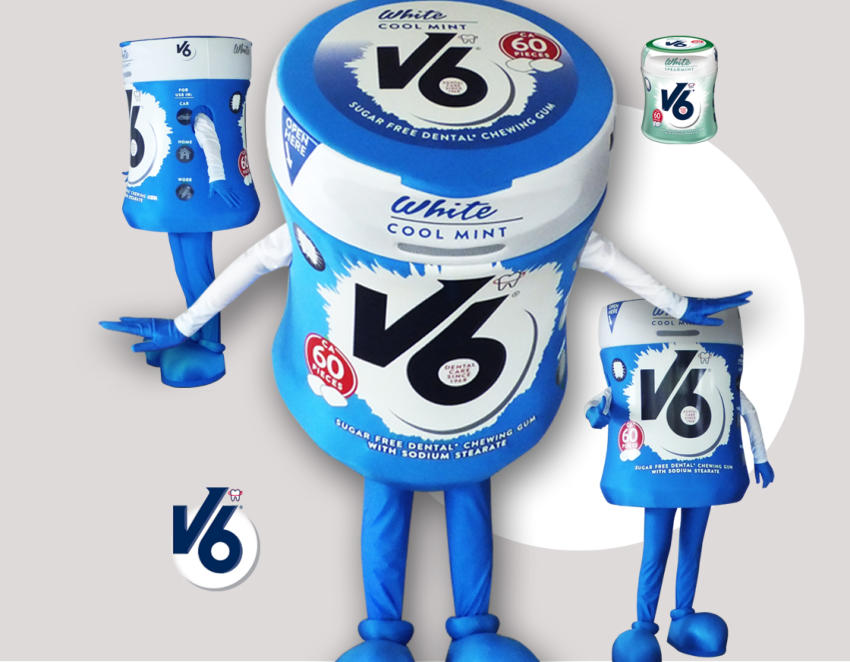 V6 Maskottchen Kaugummidose